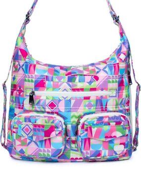 Lug Zipliner Convertible Hobo Bag Small World Multi Disney Print with Key Bungee